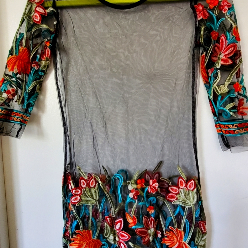 Netted see through Dress with Embroidery